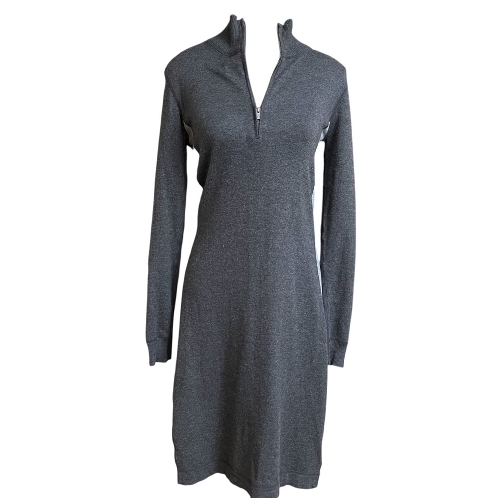 Tommy Bahama Women's Half Zip Collared Charcoal & Grey Stripe Long Sleeve Dress